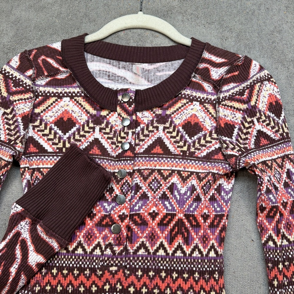 FP Movement Free People Top XS Long Sleeve Thumbhole Fair Isle Boho Active